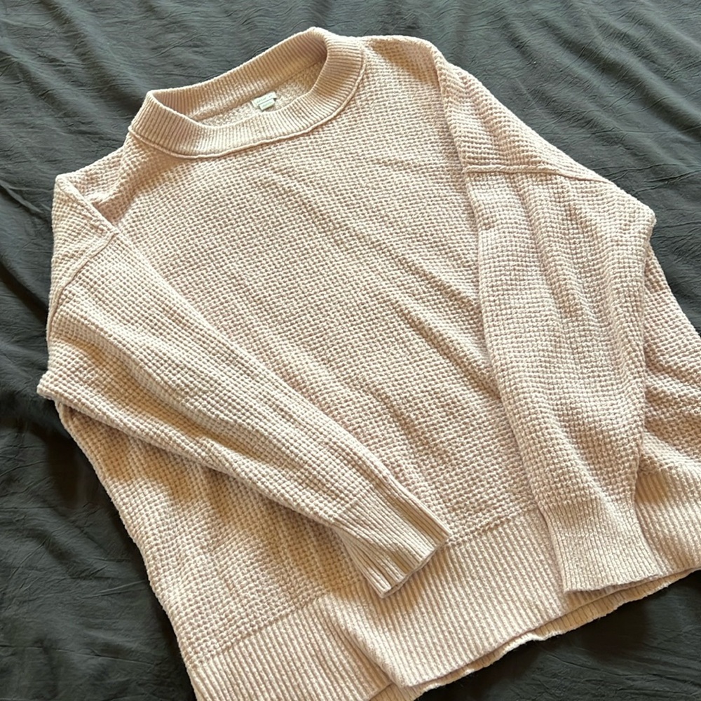 Aerie Waffle Crew Sweater Pink Size S